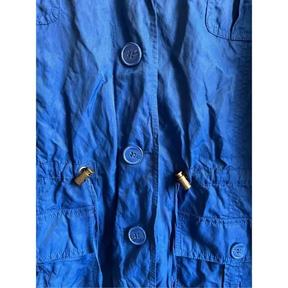 Chico's Size 3 Womens XL Button Closure Blue Jacket Scrunch Waist Roll Tab Sleev - Picture 2 of 6